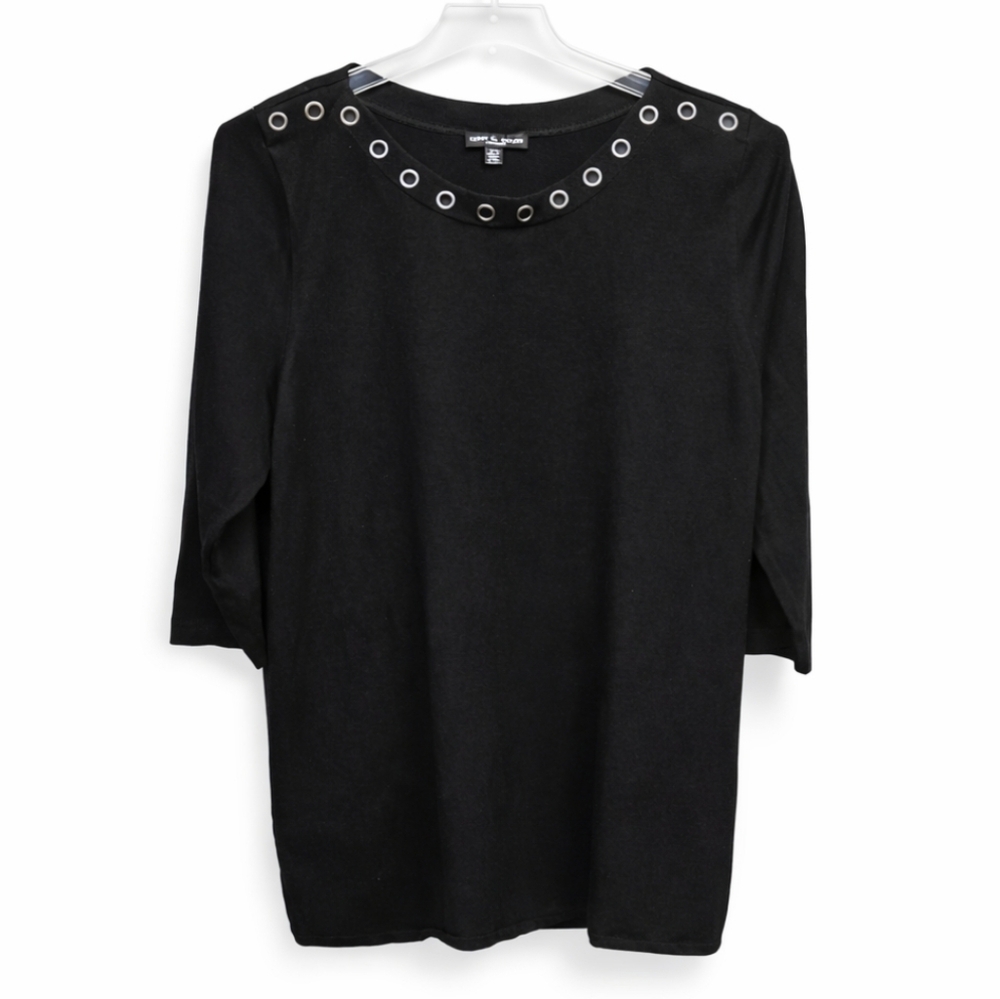 Cable & Gauge Black Pullover Grommet Top Plus Size 1X